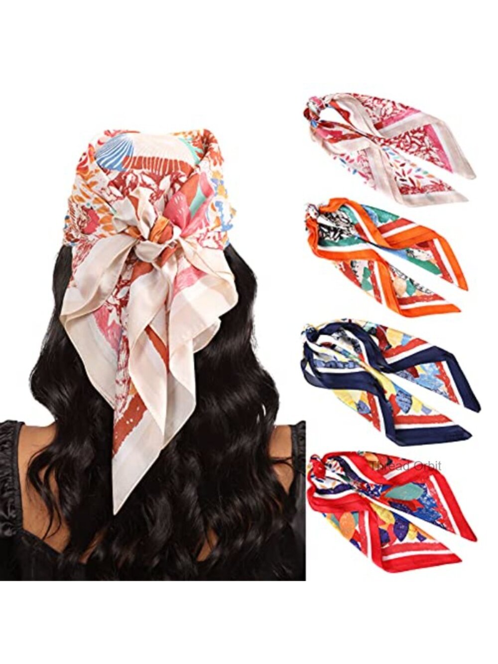 Satin Square Head Scarf 4PC Hair Bandana Wrap 27.5"